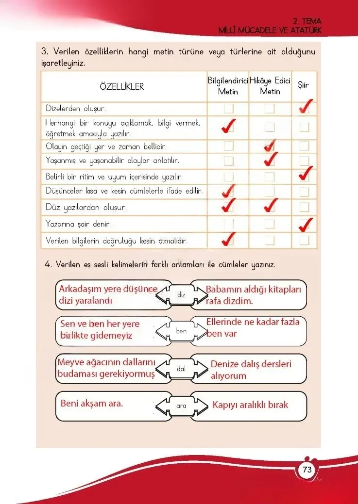 4. Sınıf Türkçe Ders Kitabı Cevapları Meb Yayınları 1 Sayfa 73 Çözüm Görseli