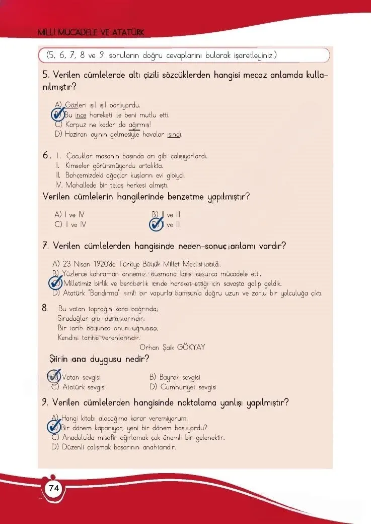 4. Sınıf Türkçe Ders Kitabı Cevapları Meb Yayınları 1 Sayfa 74 Çözüm Görseli