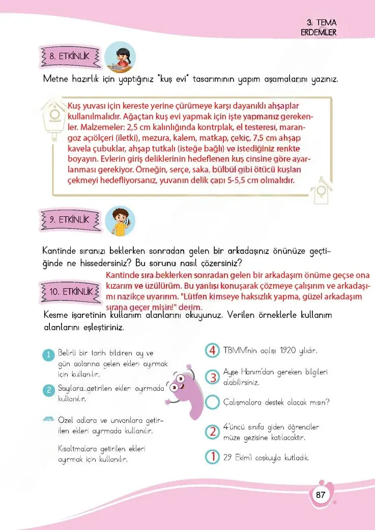 4. Sınıf Türkçe Ders Kitabı Cevapları Meb Yayınları 1 Sayfa 87 Çözüm Görseli