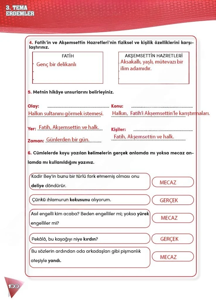 4. Sınıf Türkçe Ders Kitabı Cevapları Meb Yayınları 2 Sayfa 100 Çözüm Görseli