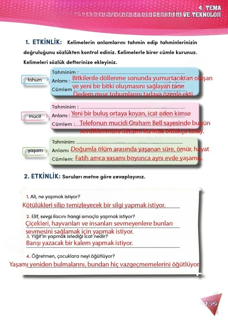 4. Sınıf Türkçe Ders Kitabı Cevapları Meb Yayınları 2 Sayfa 105 Çözüm Görseli