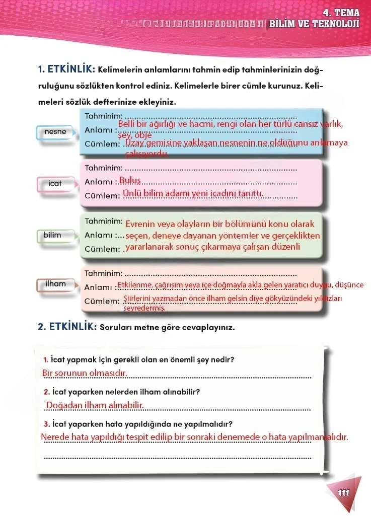 4. Sınıf Türkçe Ders Kitabı Cevapları Meb Yayınları 2 Sayfa 111 Çözüm Görseli