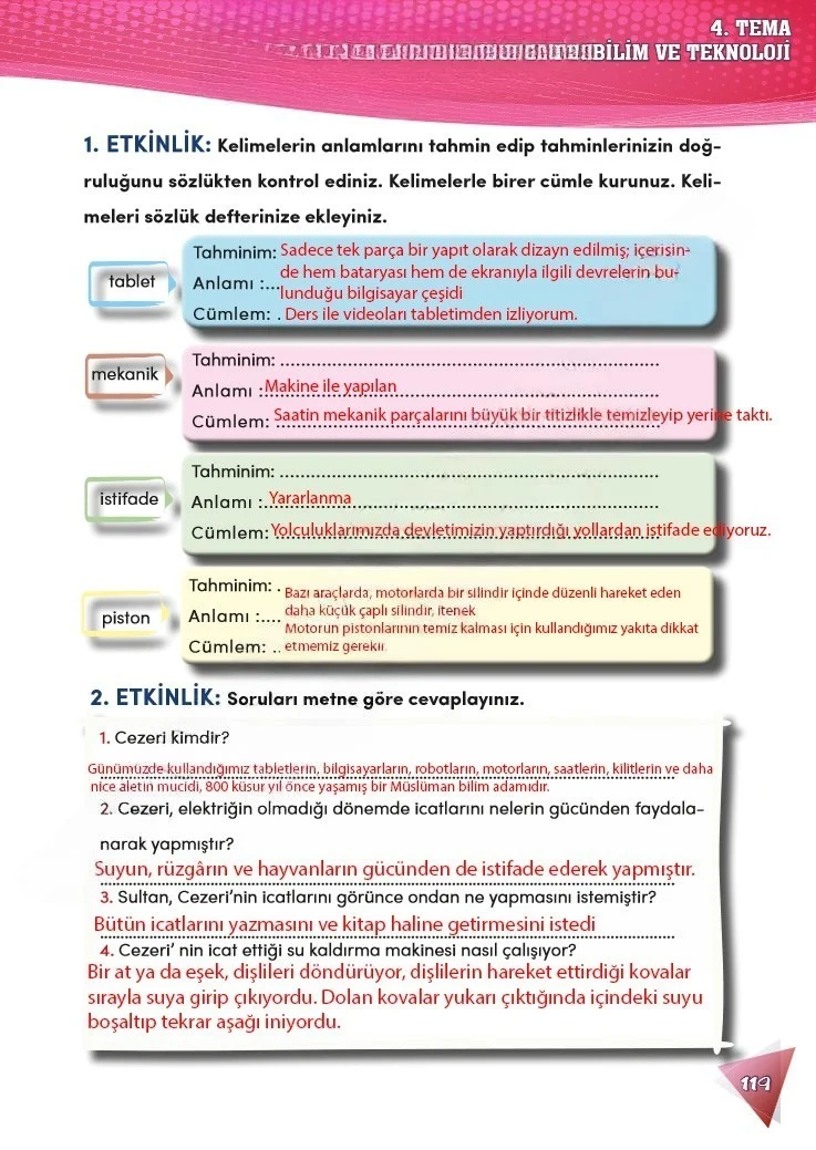 4. Sınıf Türkçe Ders Kitabı Cevapları Meb Yayınları 2 Sayfa 119 Çözüm Görseli