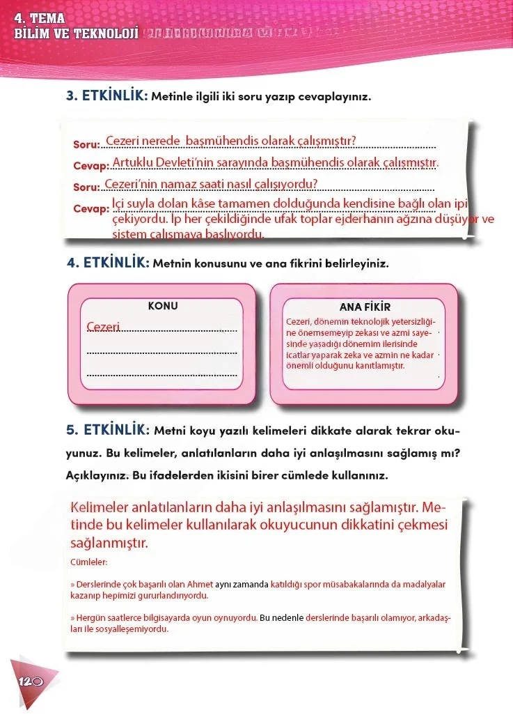 4. Sınıf Türkçe Ders Kitabı Cevapları Meb Yayınları 2 Sayfa 120 Çözüm Görseli
