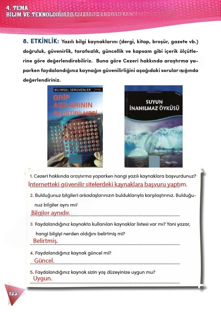 4. Sınıf Türkçe Ders Kitabı Cevapları Meb Yayınları 2 Sayfa 122 Çözüm Görseli