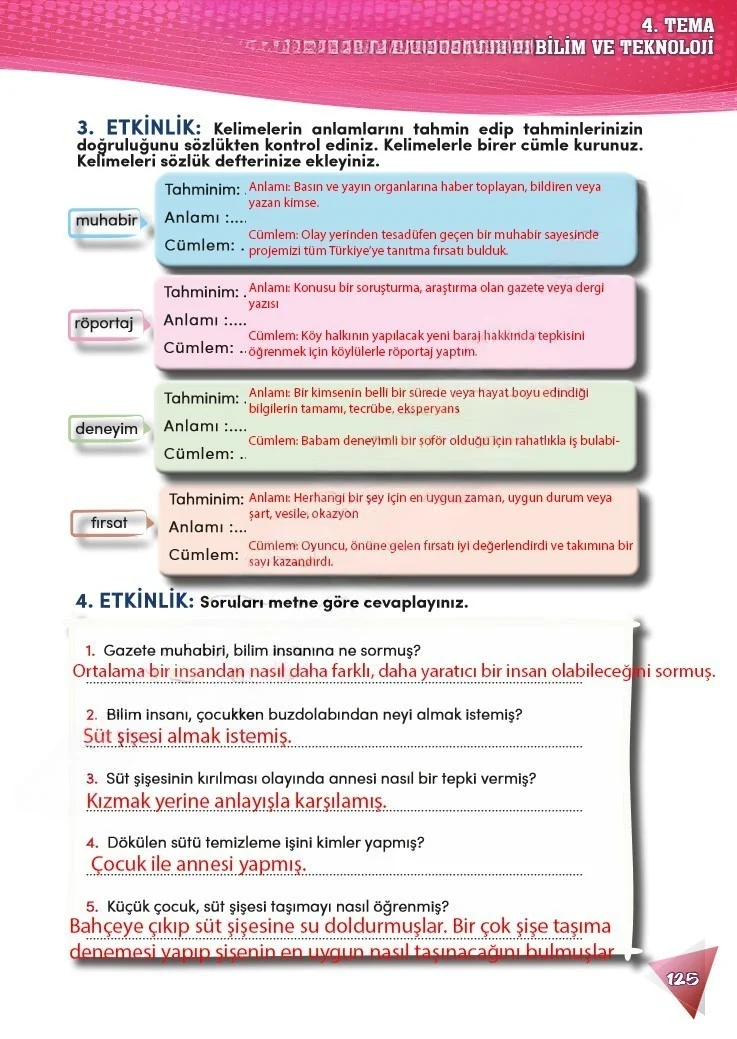 4. Sınıf Türkçe Ders Kitabı Cevapları Meb Yayınları 2 Sayfa 125 Çözüm Görseli