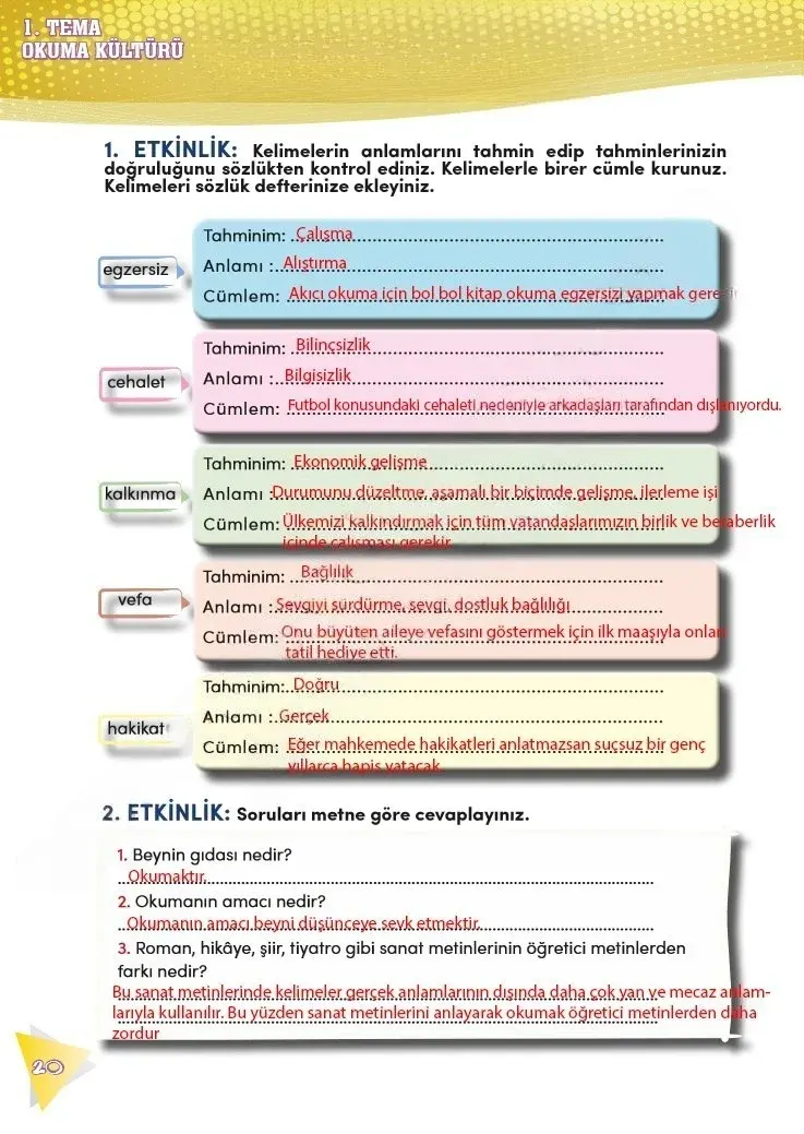 4. Sınıf Türkçe Ders Kitabı Cevapları Meb Yayınları 2 Sayfa 20 Çözüm Görseli