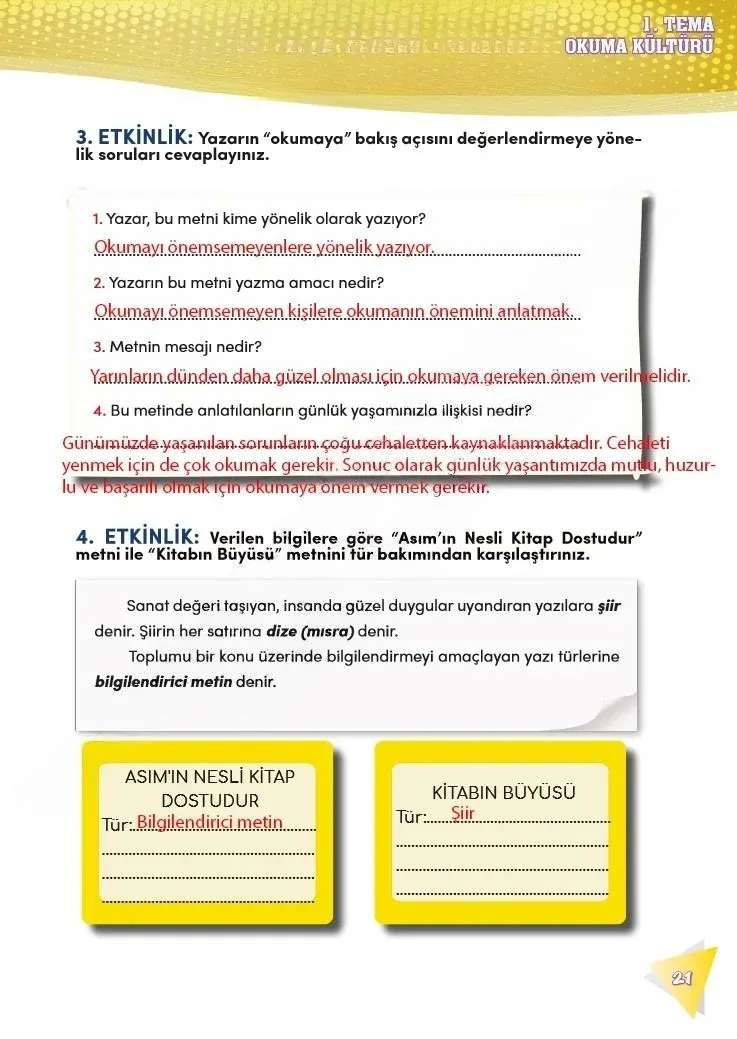 4. Sınıf Türkçe Ders Kitabı Cevapları Meb Yayınları 2 Sayfa 21 Çözüm Görseli