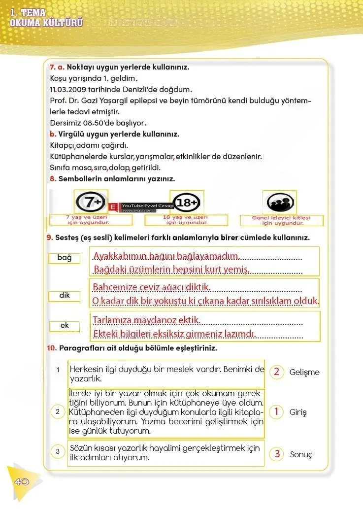 4. Sınıf Türkçe Ders Kitabı Cevapları Meb Yayınları 2 Sayfa 40 Çözüm Görseli