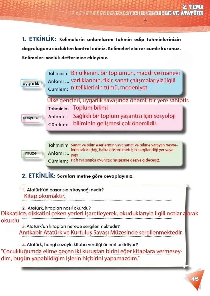 4. Sınıf Türkçe Ders Kitabı Cevapları Meb Yayınları 2 Sayfa 45 Çözüm Görseli