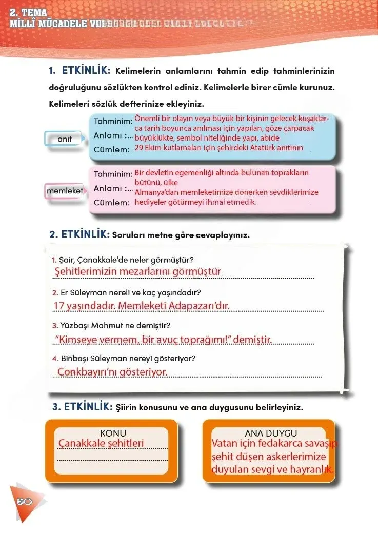 4. Sınıf Türkçe Ders Kitabı Cevapları Meb Yayınları 2 Sayfa 50 Çözüm Görseli