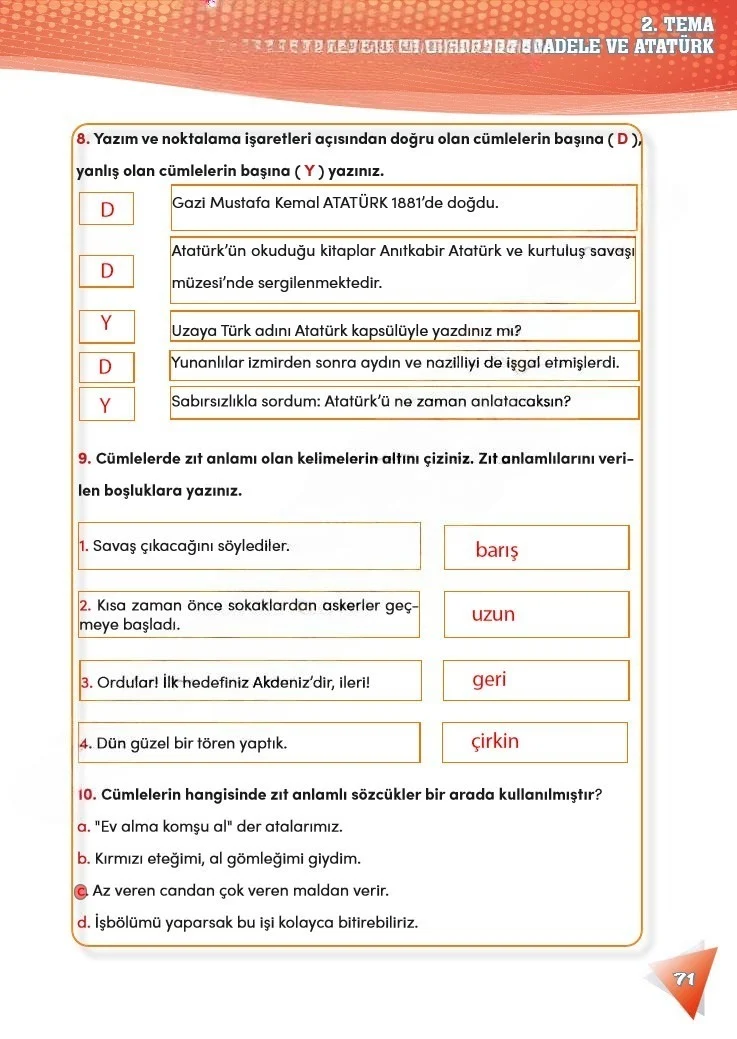 4. Sınıf Türkçe Ders Kitabı Cevapları Meb Yayınları 2 Sayfa 71 Çözüm Görseli