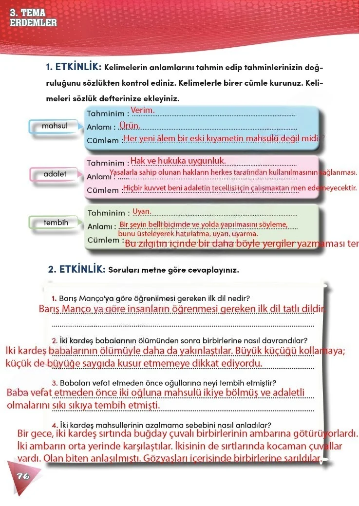 4. Sınıf Türkçe Ders Kitabı Cevapları Meb Yayınları 2 Sayfa 76 Çözüm Görseli