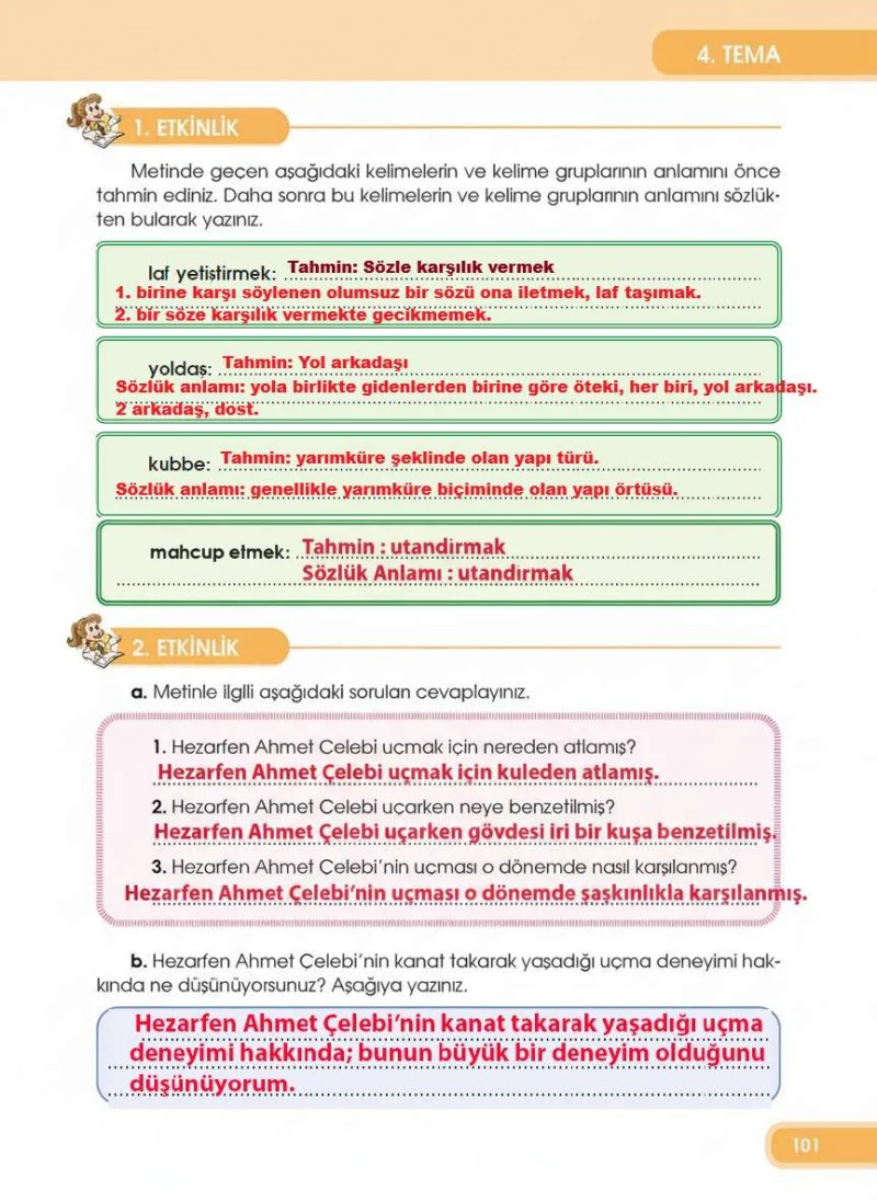 4. Sınıf Türkçe Ders Kitabı Cevapları Özgün Yayınları Sayfa 101 Çözüm Görseli