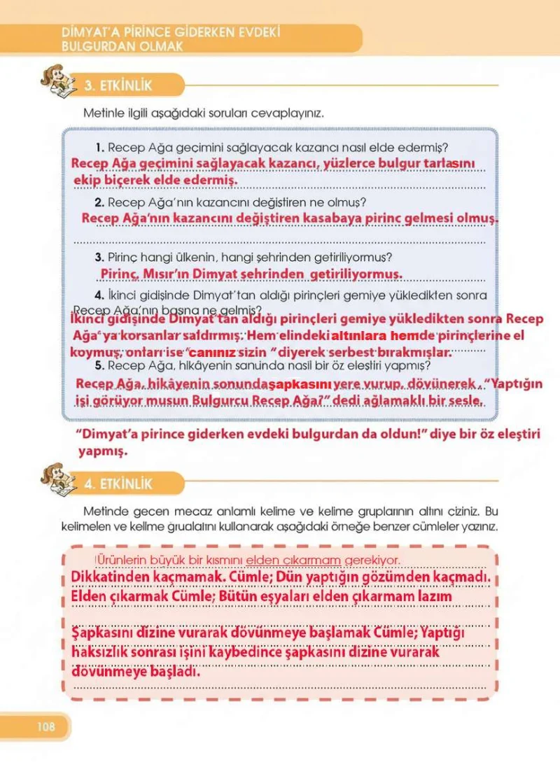 4. Sınıf Türkçe Ders Kitabı Cevapları Özgün Yayınları Sayfa 108 Çözüm Görseli