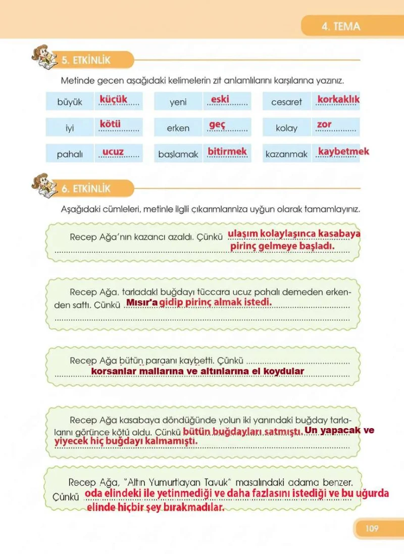 4. Sınıf Türkçe Ders Kitabı Cevapları Özgün Yayınları Sayfa 109 Çözüm Görseli