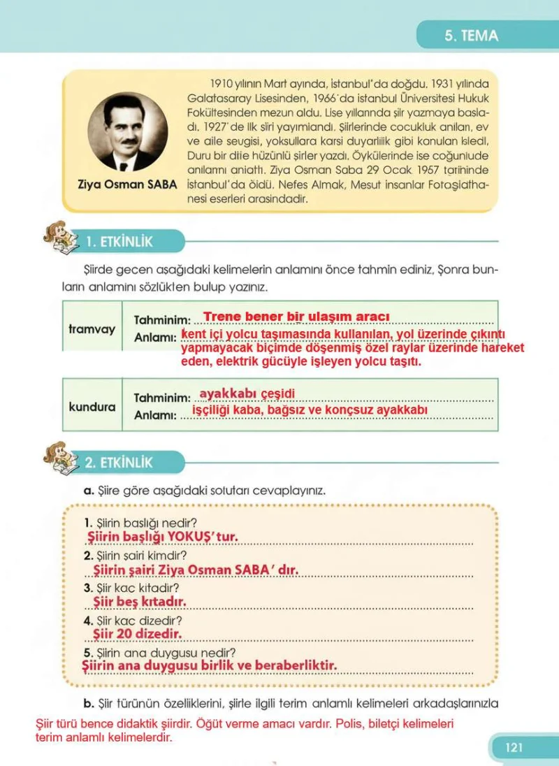 4. Sınıf Türkçe Ders Kitabı Cevapları Özgün Yayınları Sayfa 121 Çözüm Görseli