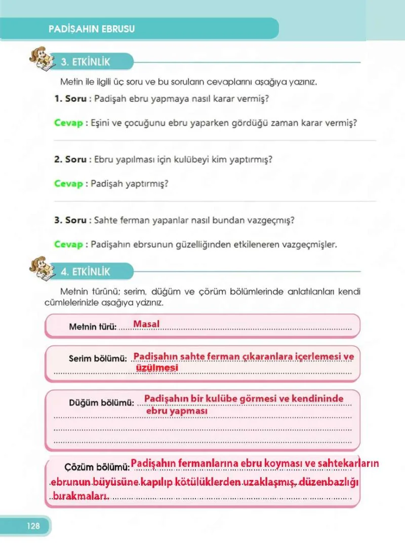 4. Sınıf Türkçe Ders Kitabı Cevapları Özgün Yayınları Sayfa 128 Çözüm Görseli