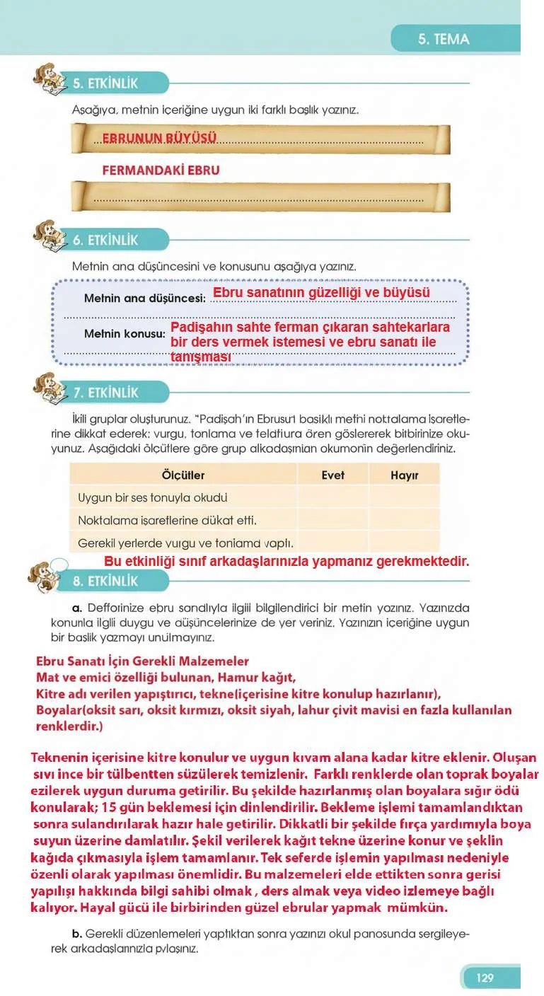 4. Sınıf Türkçe Ders Kitabı Cevapları Özgün Yayınları Sayfa 129 Çözüm Görseli