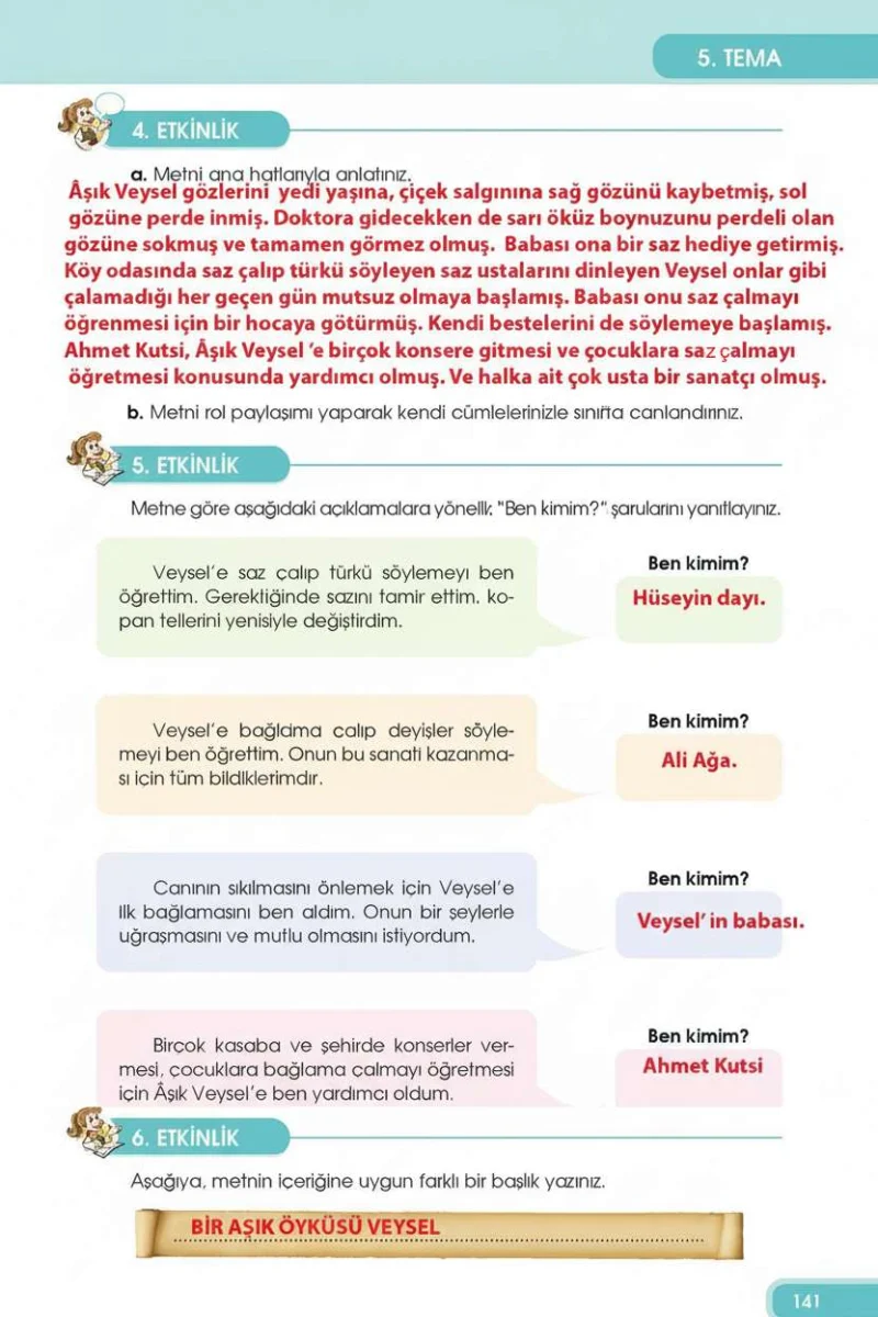 4. Sınıf Türkçe Ders Kitabı Cevapları Özgün Yayınları Sayfa 141 Çözüm Görseli