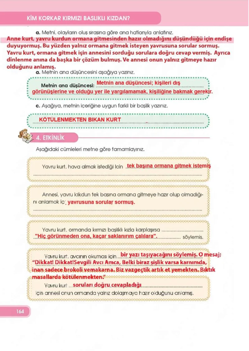 4. Sınıf Türkçe Ders Kitabı Cevapları Özgün Yayınları Sayfa 164 Çözüm Görseli