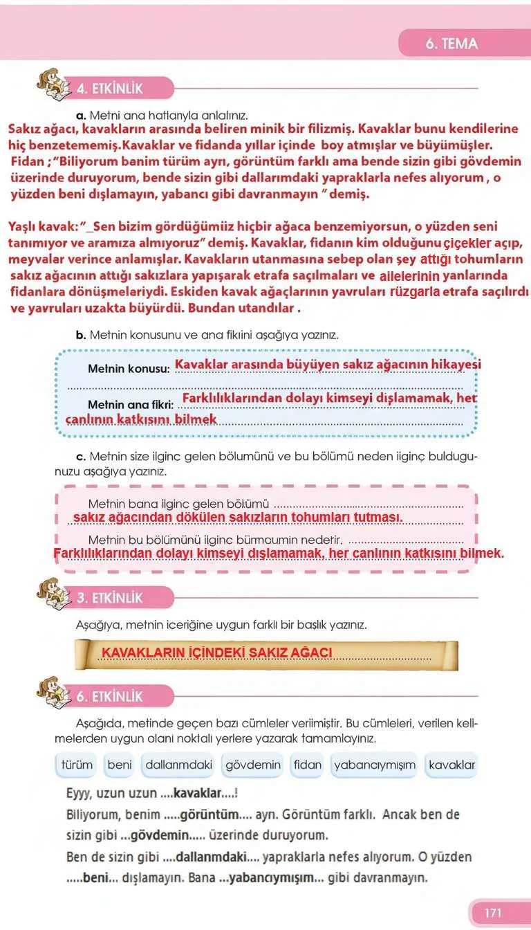 4. Sınıf Türkçe Ders Kitabı Cevapları Özgün Yayınları Sayfa 171 Çözüm Görseli