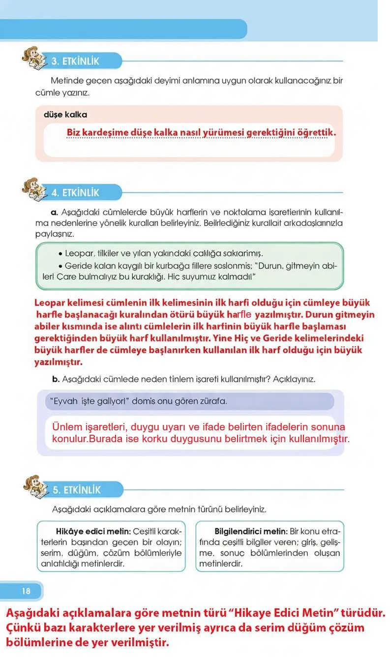 4. Sınıf Türkçe Ders Kitabı Cevapları Özgün Yayınları Sayfa 18 Çözüm Görseli