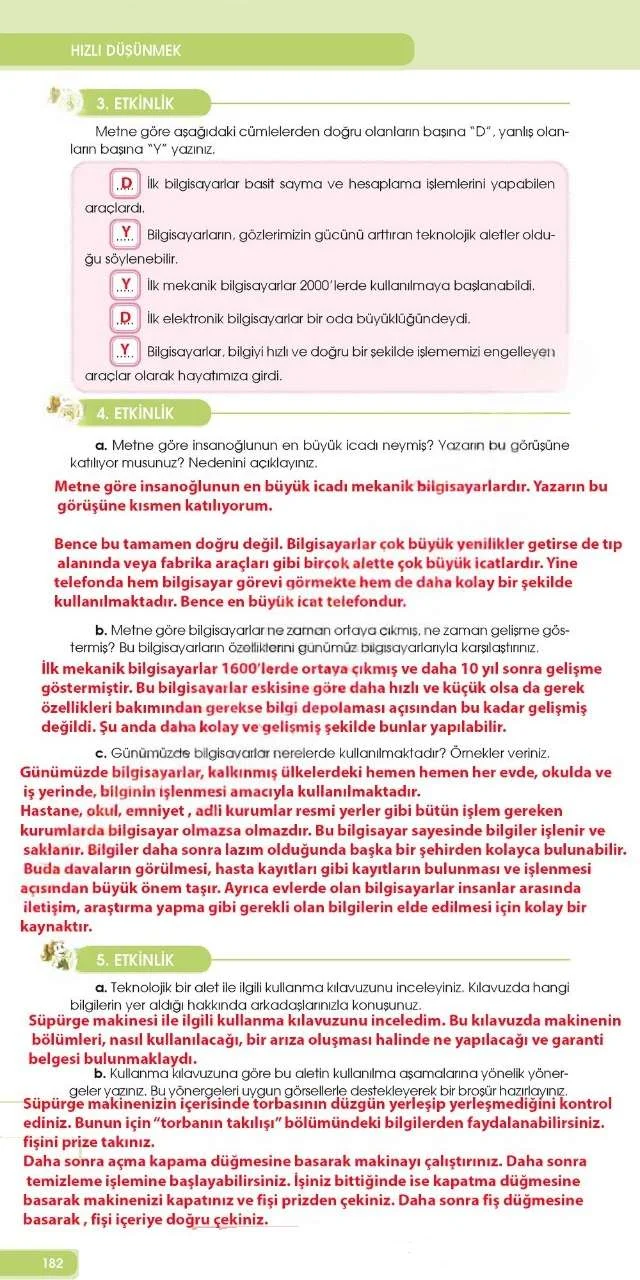 4. Sınıf Türkçe Ders Kitabı Cevapları Özgün Yayınları Sayfa 182 Çözüm Görseli