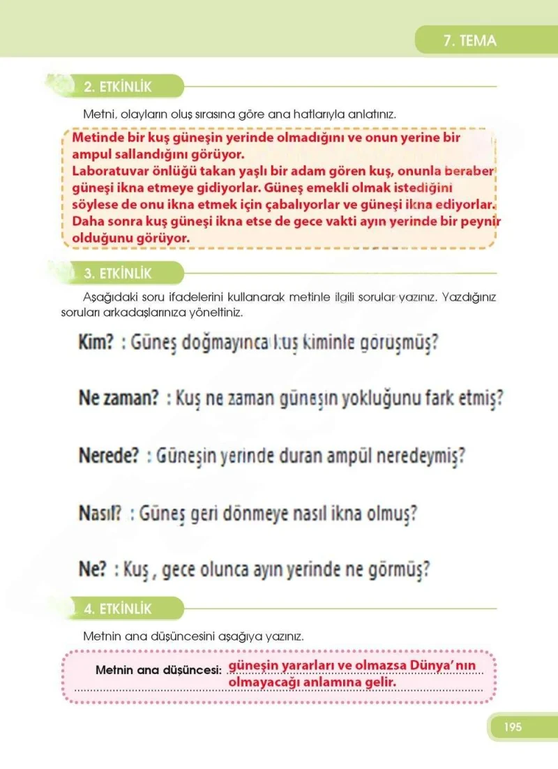 4. Sınıf Türkçe Ders Kitabı Cevapları Özgün Yayınları Sayfa 195 Çözüm Görseli