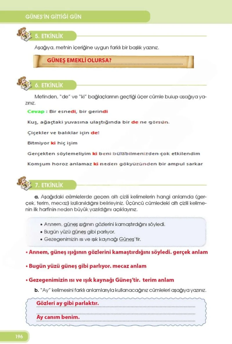 4. Sınıf Türkçe Ders Kitabı Cevapları Özgün Yayınları Sayfa 196 Çözüm Görseli