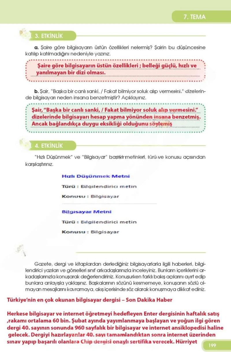 4. Sınıf Türkçe Ders Kitabı Cevapları Özgün Yayınları Sayfa 199 Çözüm Görseli
