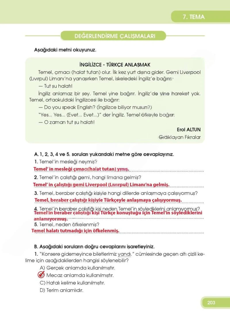 4. Sınıf Türkçe Ders Kitabı Cevapları Özgün Yayınları Sayfa 203 Çözüm Görseli