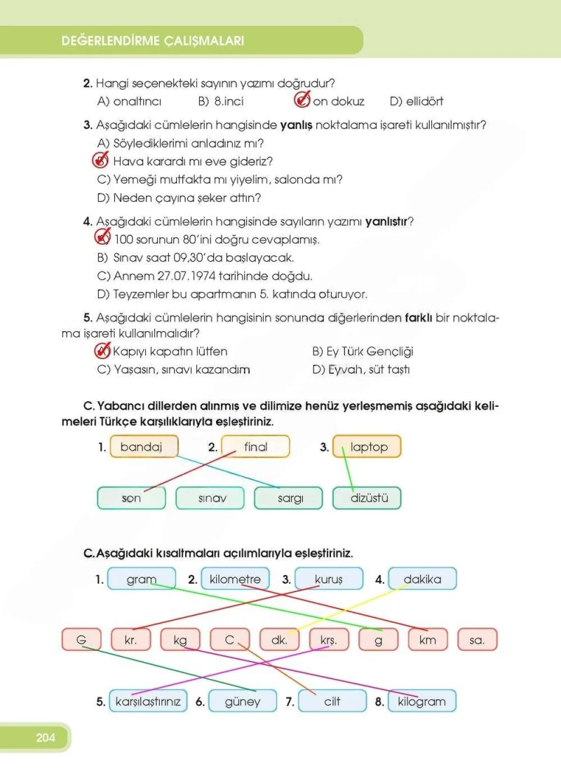4. Sınıf Türkçe Ders Kitabı Cevapları Özgün Yayınları Sayfa 204 Çözüm Görseli
