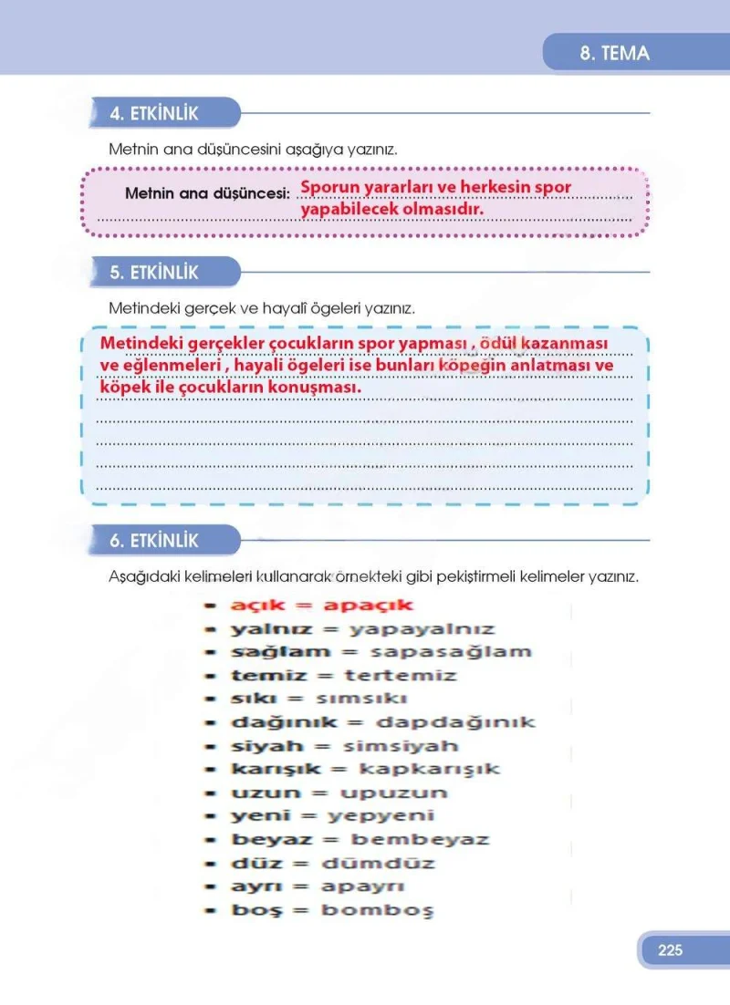 4. Sınıf Türkçe Ders Kitabı Cevapları Özgün Yayınları Sayfa 225 Çözüm Görseli