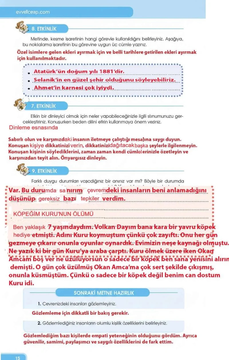 4. Sınıf Türkçe Ders Kitabı Cevapları Özgün Yayınları Sayfa 26 Çözüm Görseli