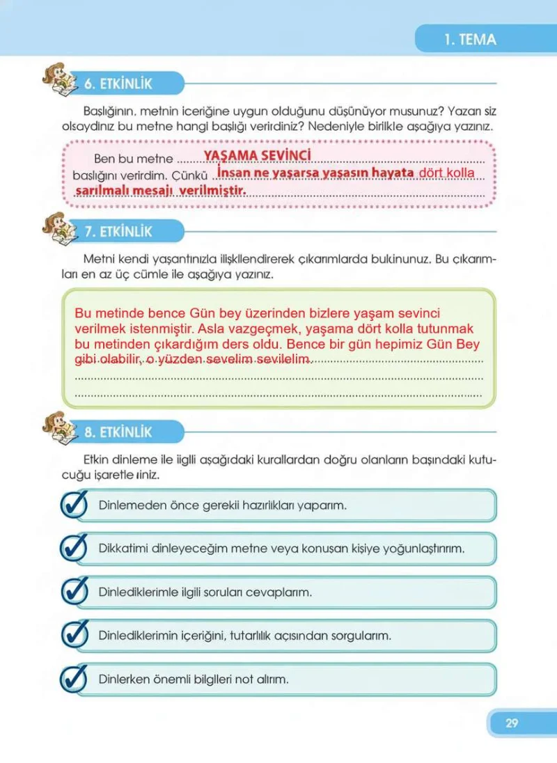 4. Sınıf Türkçe Ders Kitabı Cevapları Özgün Yayınları Sayfa 29 Çözüm Görseli