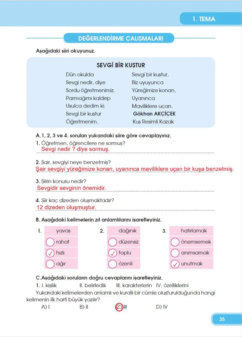 4. Sınıf Türkçe Ders Kitabı Cevapları Özgün Yayınları Sayfa 35 Çözüm Görseli