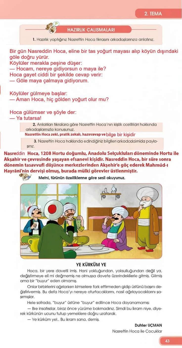 4. Sınıf Türkçe Ders Kitabı Cevapları Özgün Yayınları Sayfa 43 Çözüm Görseli