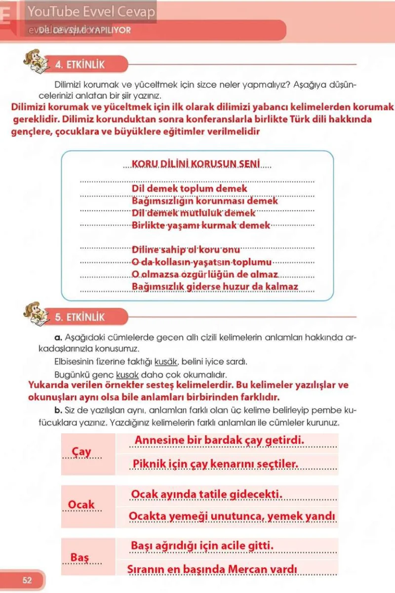 4. Sınıf Türkçe Ders Kitabı Cevapları Özgün Yayınları Sayfa 52 Çözüm Görseli