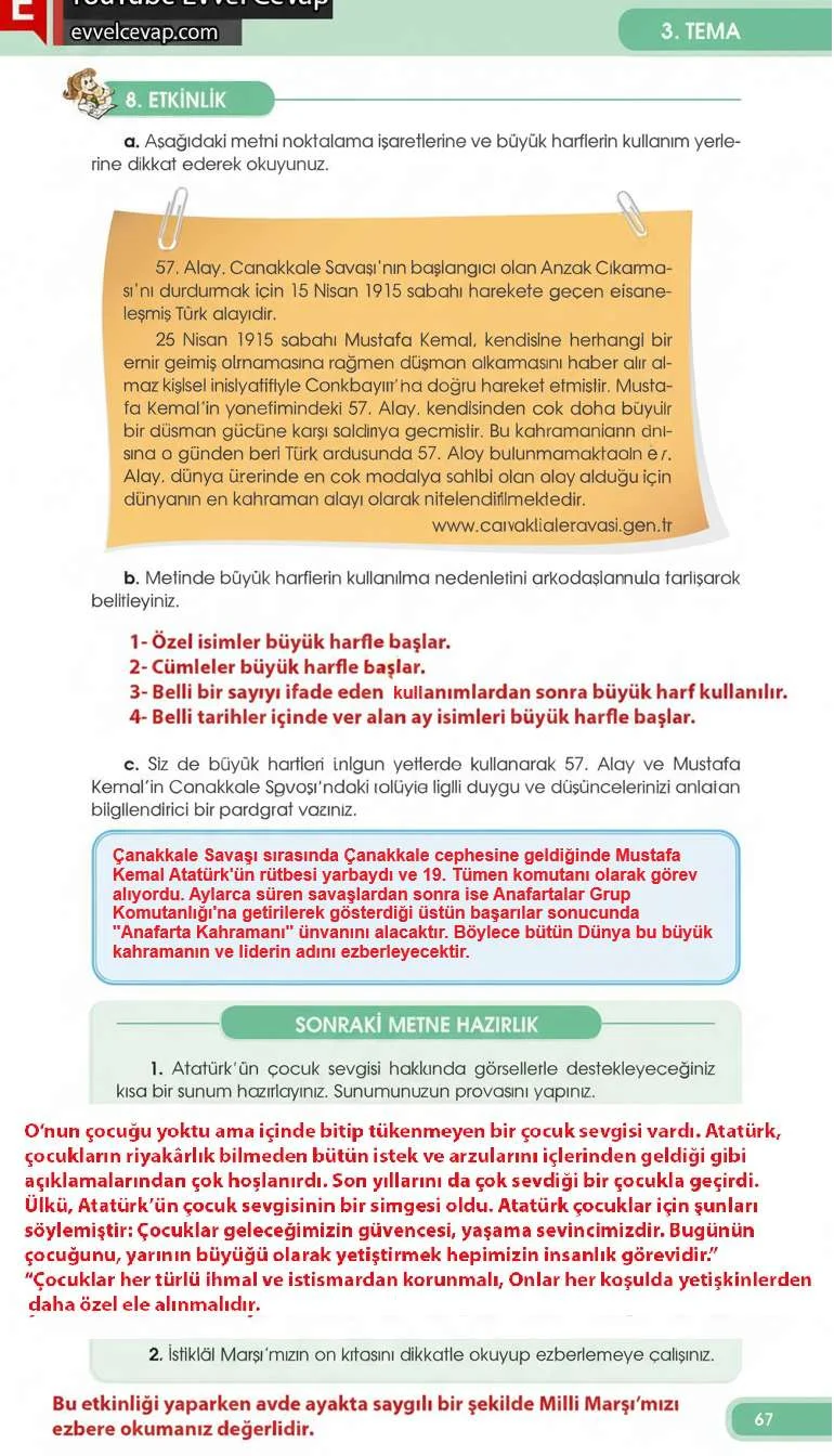 4. Sınıf Türkçe Ders Kitabı Cevapları Özgün Yayınları Sayfa 67 Çözüm Görseli