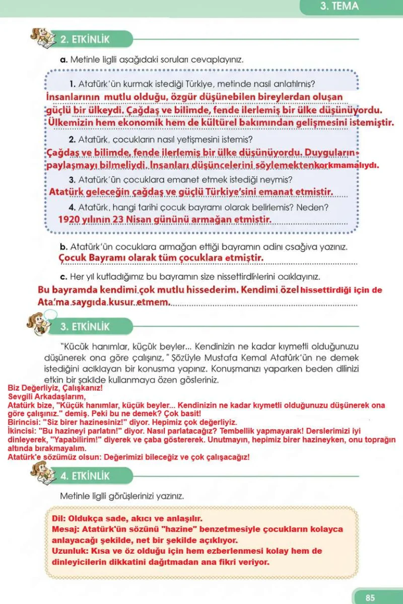 4. Sınıf Türkçe Ders Kitabı Cevapları Özgün Yayınları Sayfa 85 Çözüm Görseli