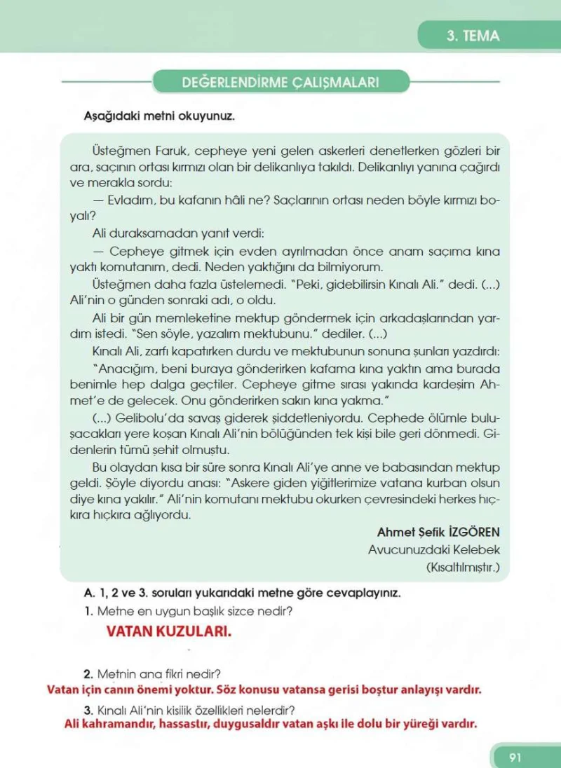 4. Sınıf Türkçe Ders Kitabı Cevapları Özgün Yayınları Sayfa 91 Çözüm Görseli