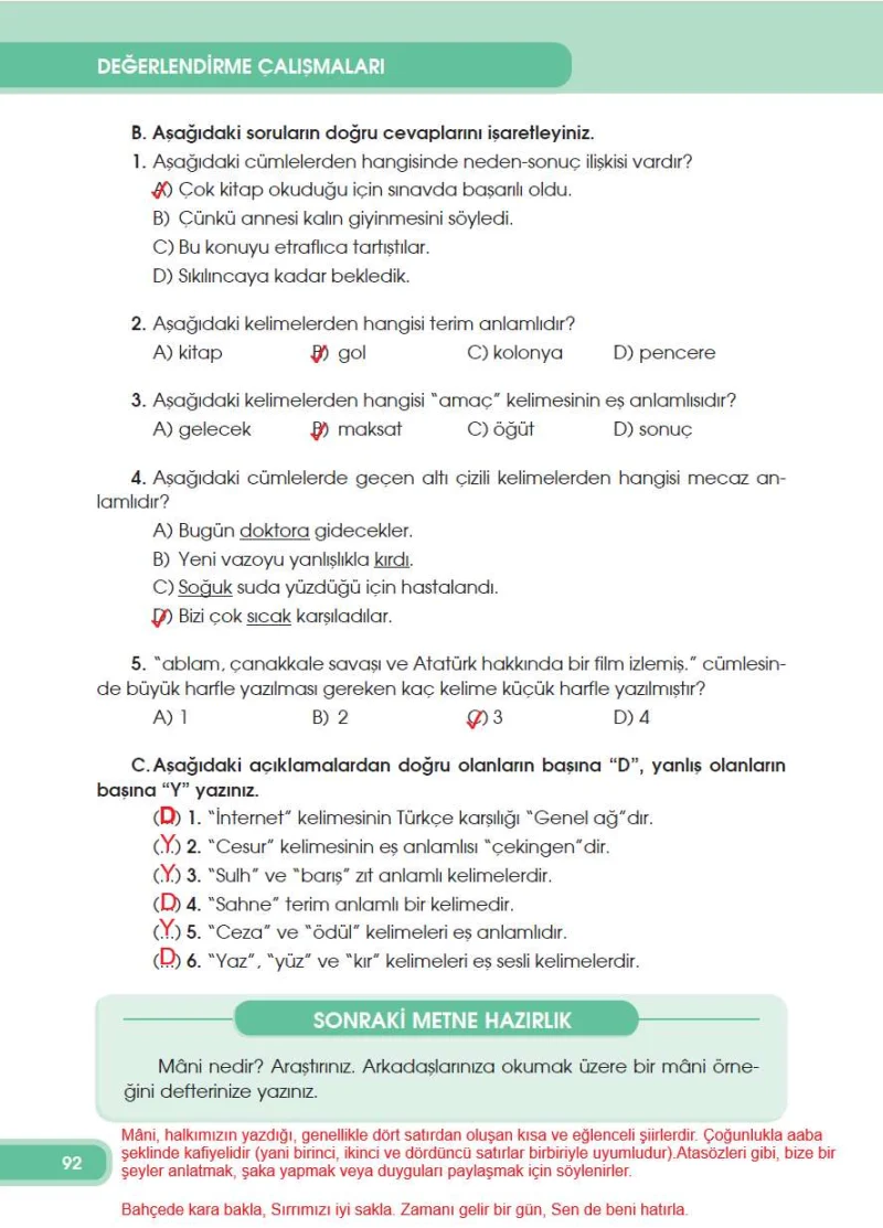 4. Sınıf Türkçe Ders Kitabı Cevapları Özgün Yayınları Sayfa 92 Çözüm Görseli