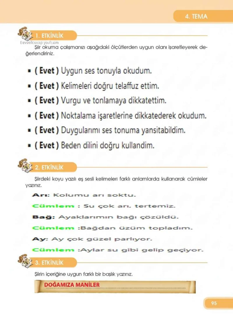 4. Sınıf Türkçe Ders Kitabı Cevapları Özgün Yayınları Sayfa 95 Çözüm Görseli