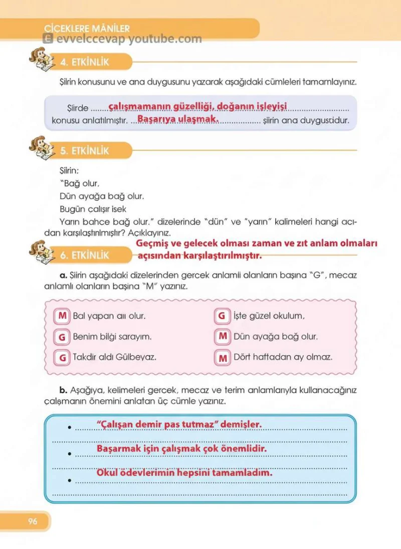 4. Sınıf Türkçe Ders Kitabı Cevapları Özgün Yayınları Sayfa 96 Çözüm Görseli