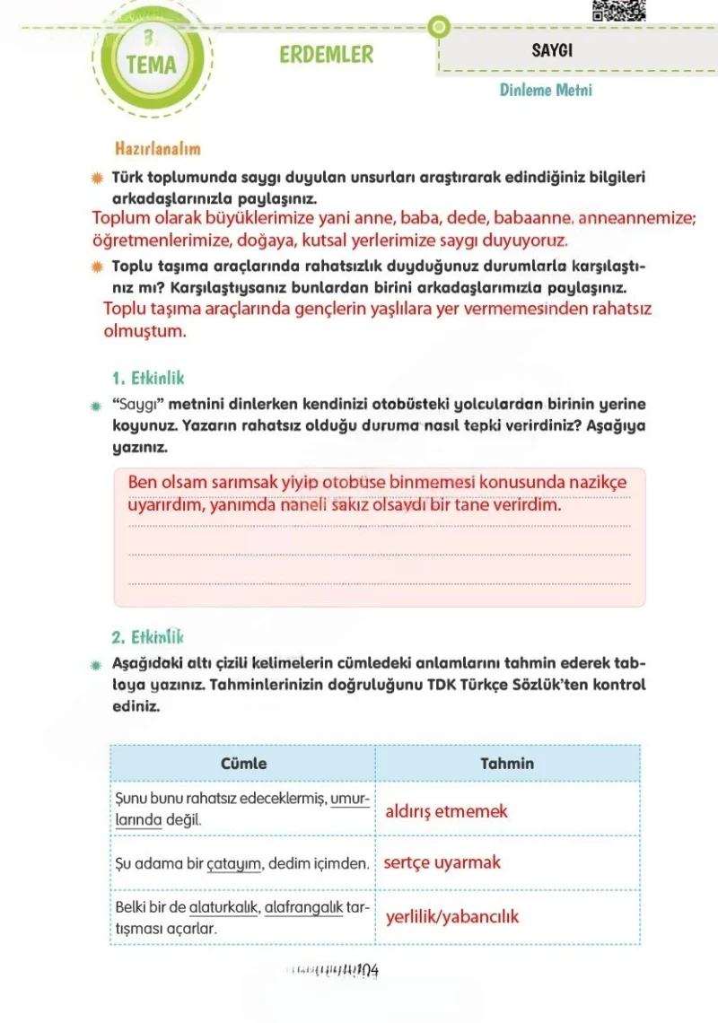 4. Sınıf Türkçe Ders Kitabı Cevapları Tuna Yayınları Sayfa 104 Çözüm Görseli