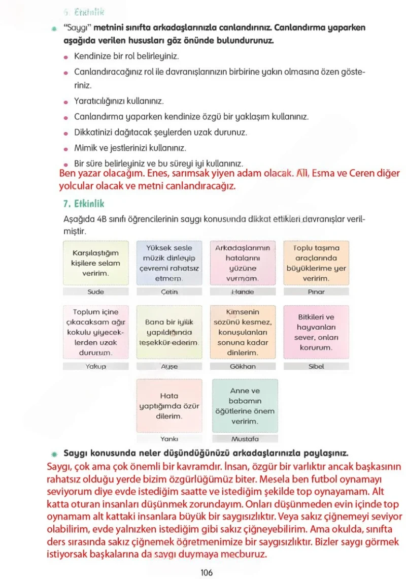 4. Sınıf Türkçe Ders Kitabı Cevapları Tuna Yayınları Sayfa 106 Çözüm Görseli