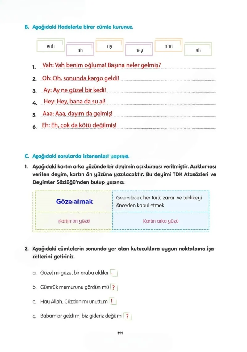 4. Sınıf Türkçe Ders Kitabı Cevapları Tuna Yayınları Sayfa 111 Çözüm Görseli