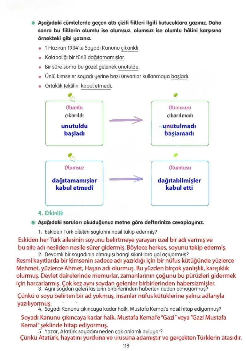 4. Sınıf Türkçe Ders Kitabı Cevapları Tuna Yayınları Sayfa 118 Çözüm Görseli
