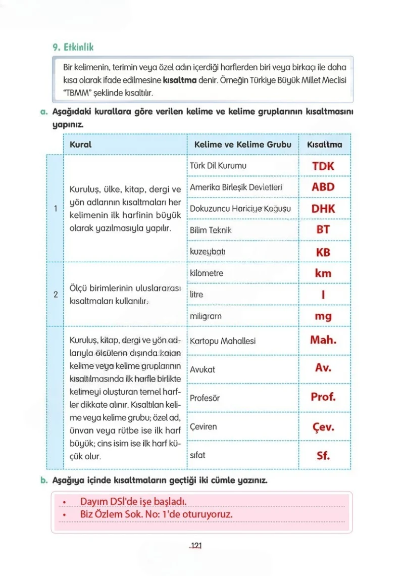 4. Sınıf Türkçe Ders Kitabı Cevapları Tuna Yayınları Sayfa 121 Çözüm Görseli